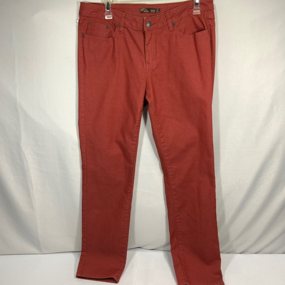 Prana Kayla Jeans Orange Red Print - 10 Short - Picture 1 of 14